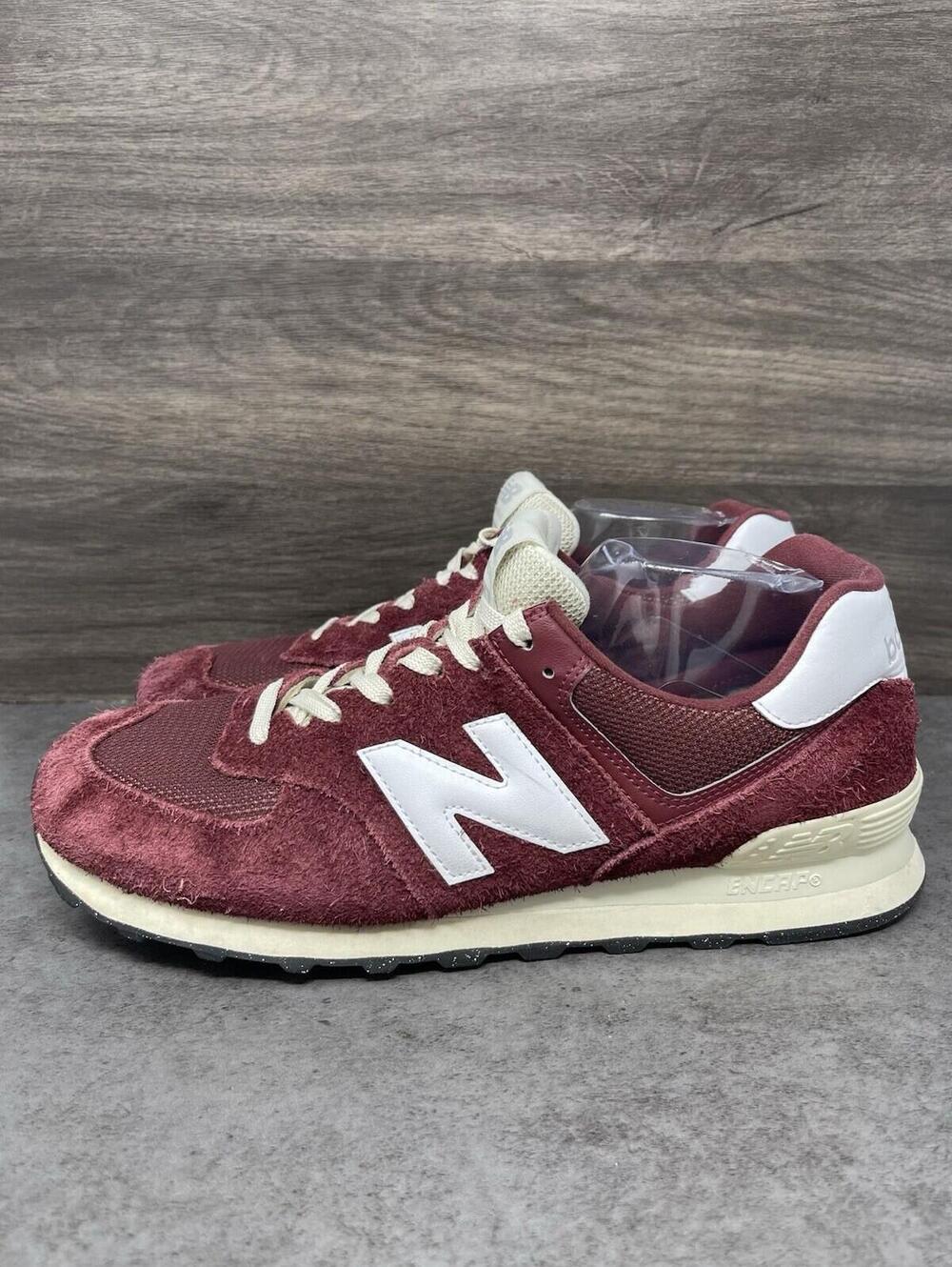 New Balance 574 Sneakers Mens Size 12 Burgundy Red Suede Running Walking